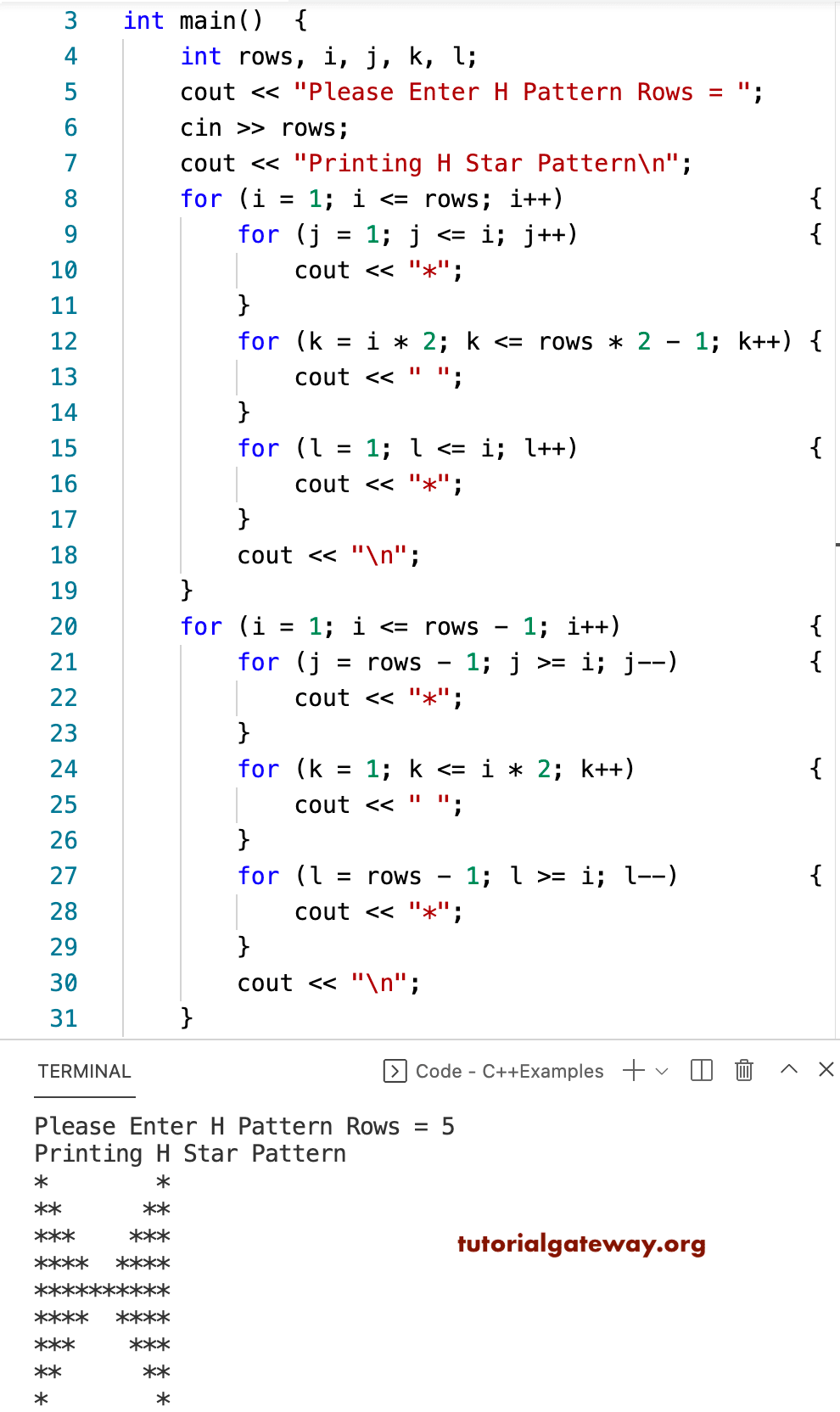 C++ Program to Print H Star Pattern