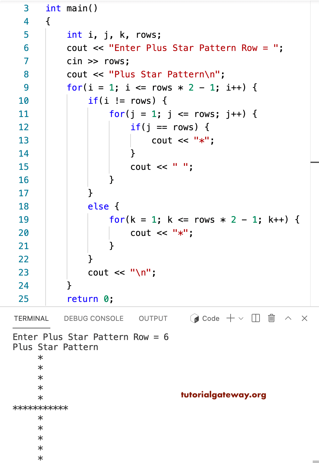 C++ Program to Print Plus Star Pattern