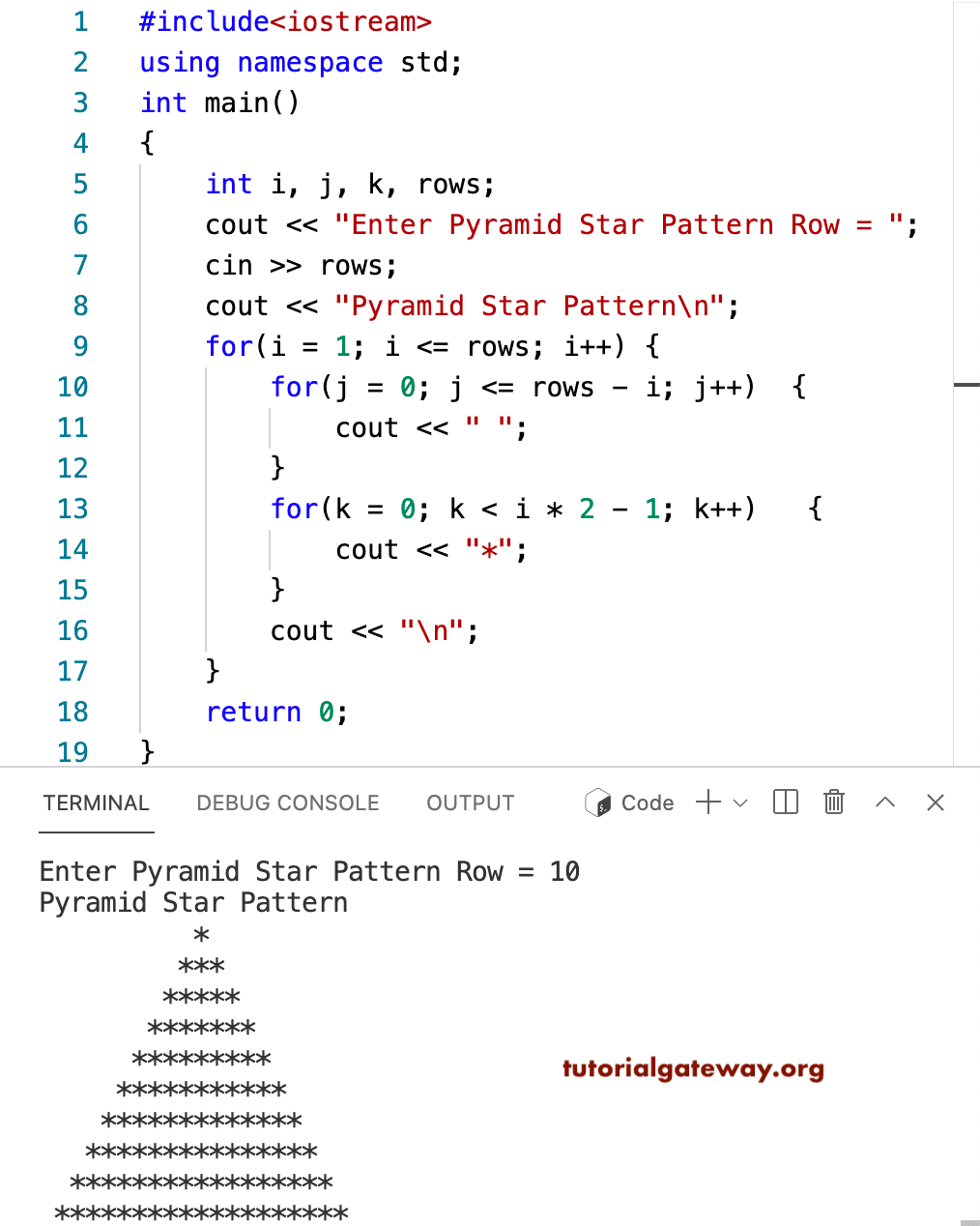 C++ Program to Print Pyramid Star Pattern