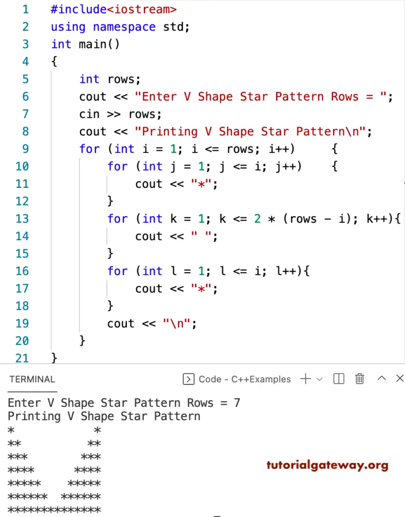 C++ Program to Print V Star Pattern