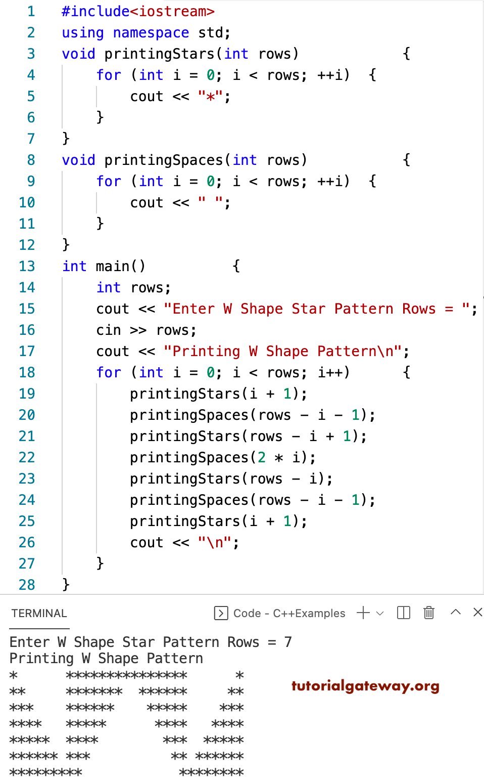 C++ Program to Print W Star Pattern