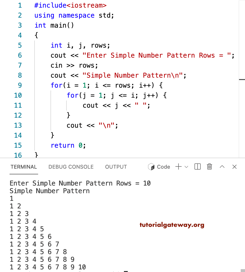 C++ Program to Print a Simple Number Pattern