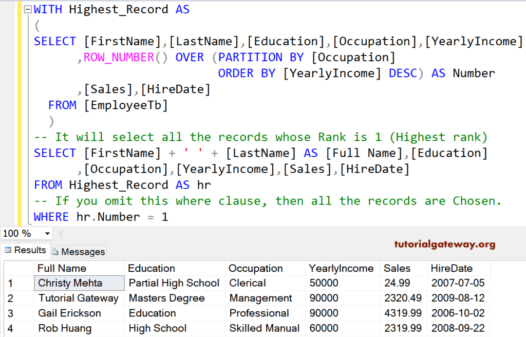 SQL Server CTE Select First Row in Each Group Example 4