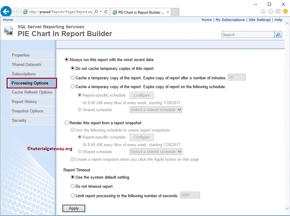 Cached Reports Processing options 16