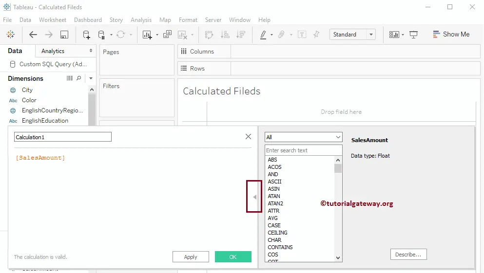 Calculated Field in Tableau 5