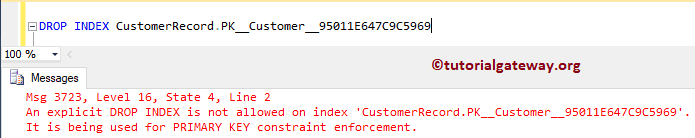 Delete or Drop Clustered Indexes error 7