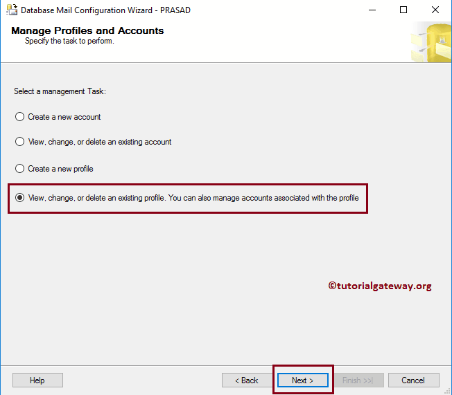 Select View, Change, or Delete an existing profile option 18