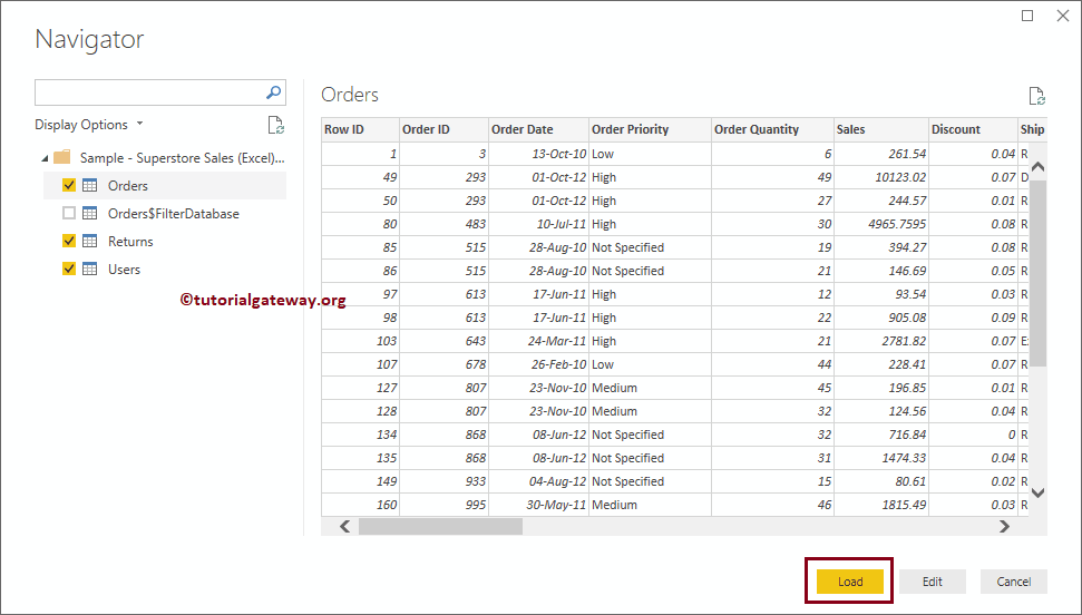 View Table and Click Load Button 5