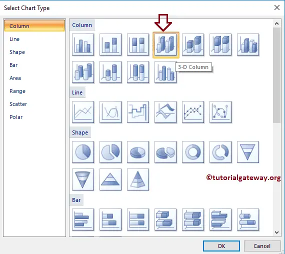 Select 3D Column Chart in Report Builder 12