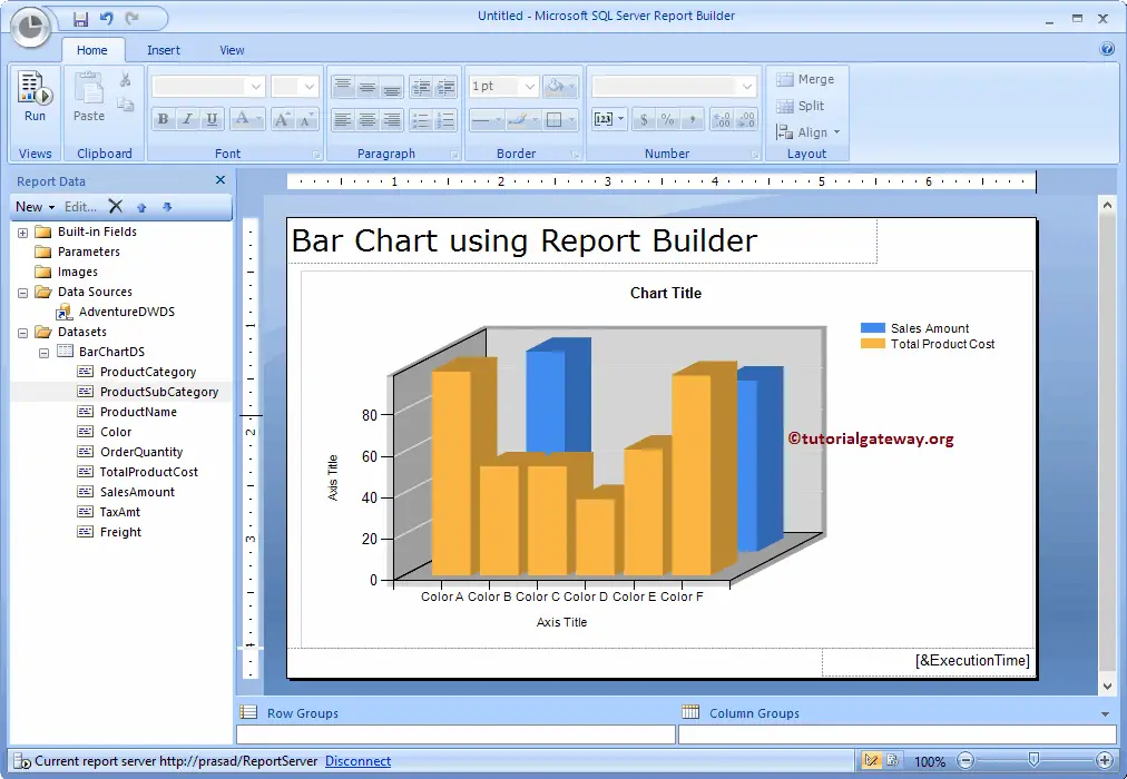 Create Bar Chart in SSRS Report Builder 16