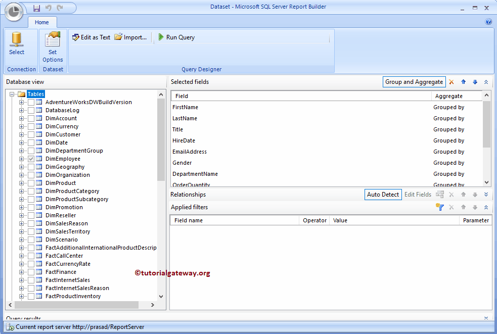 Create Dataset using Report Builder Wizard 15