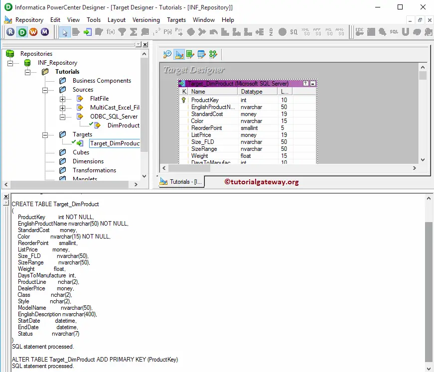 Create Informatica Target table using Source Definition 14