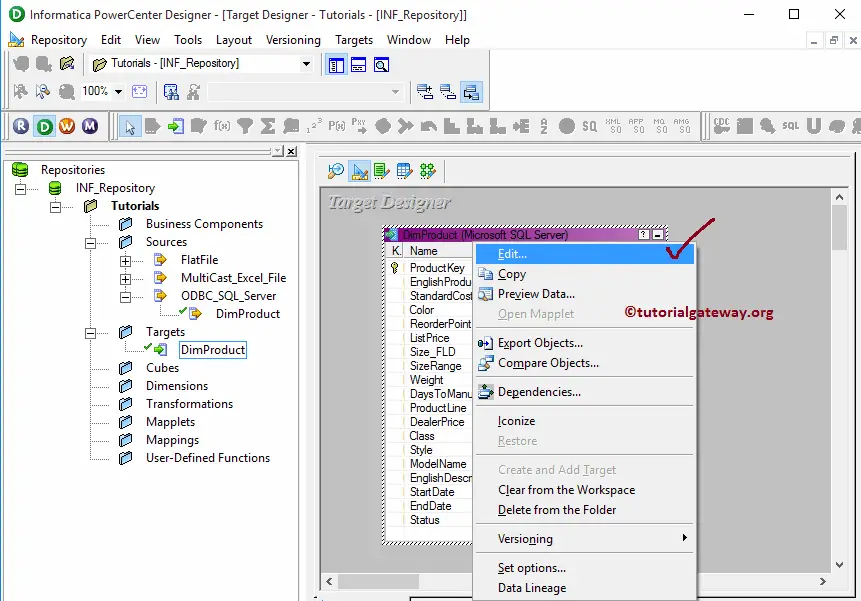 Create Informatica Target table using Source Definition 3