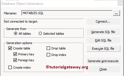 Database Object Generation window 8