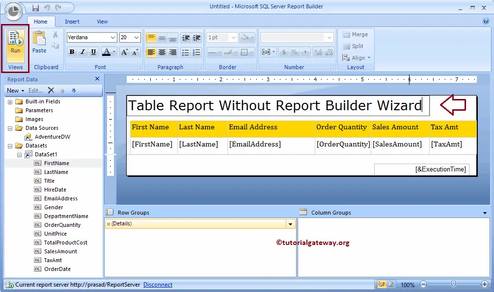 Run Report in Report Builder 15