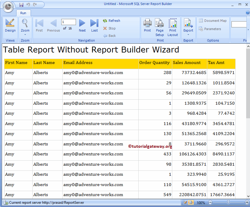Create New Report in Report Builder 16