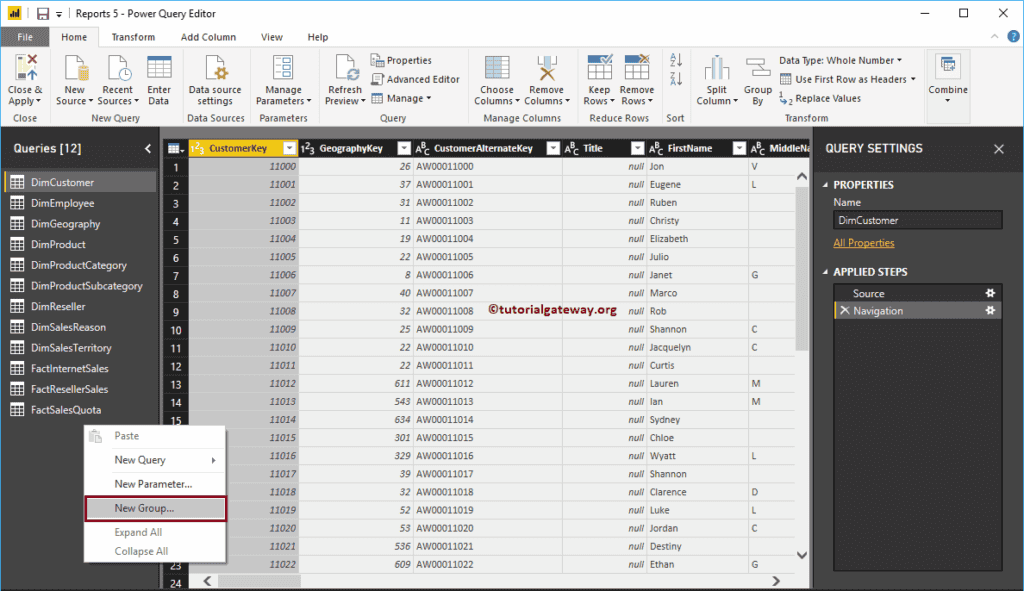 Create Query Groups in Power BI 2