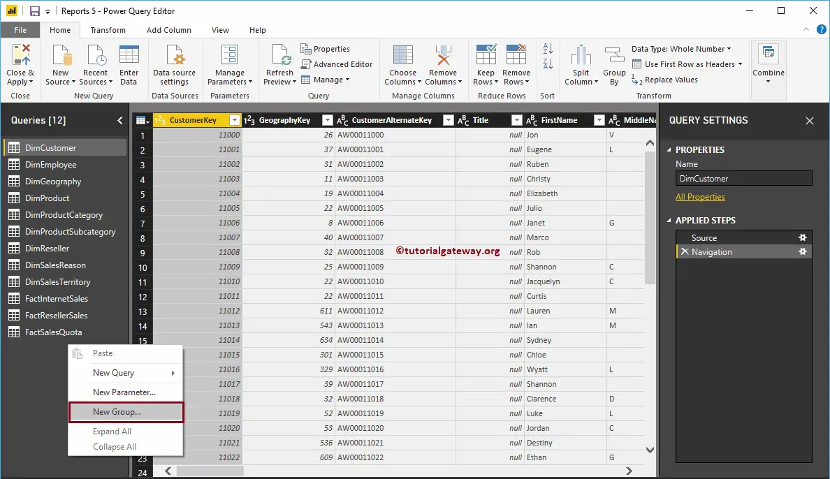 Create Query Groups in Power BI 3