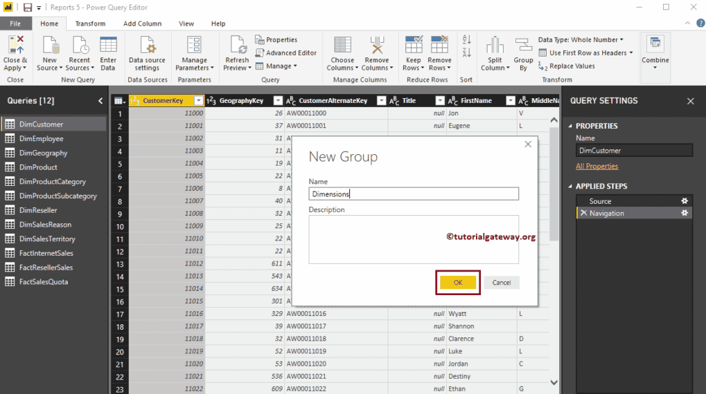 Create Query Groups in Power BI 4