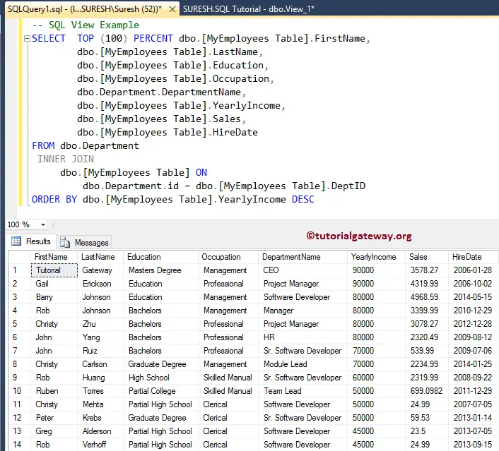 Create Views in SQL Server 13