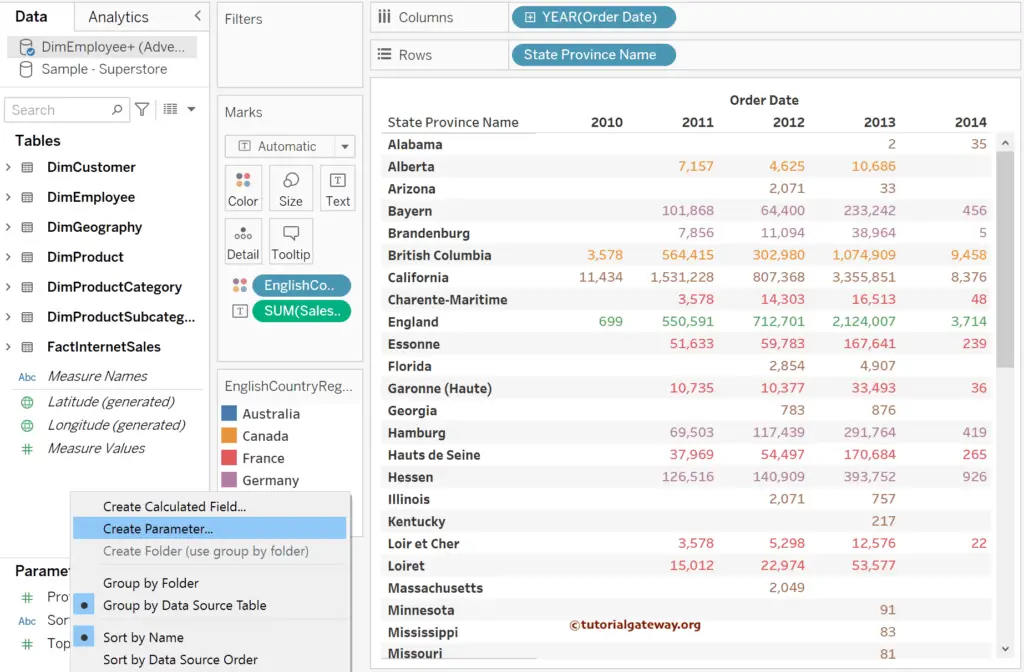 Add Parameter to newly Created Basic Sales Report in Tableau