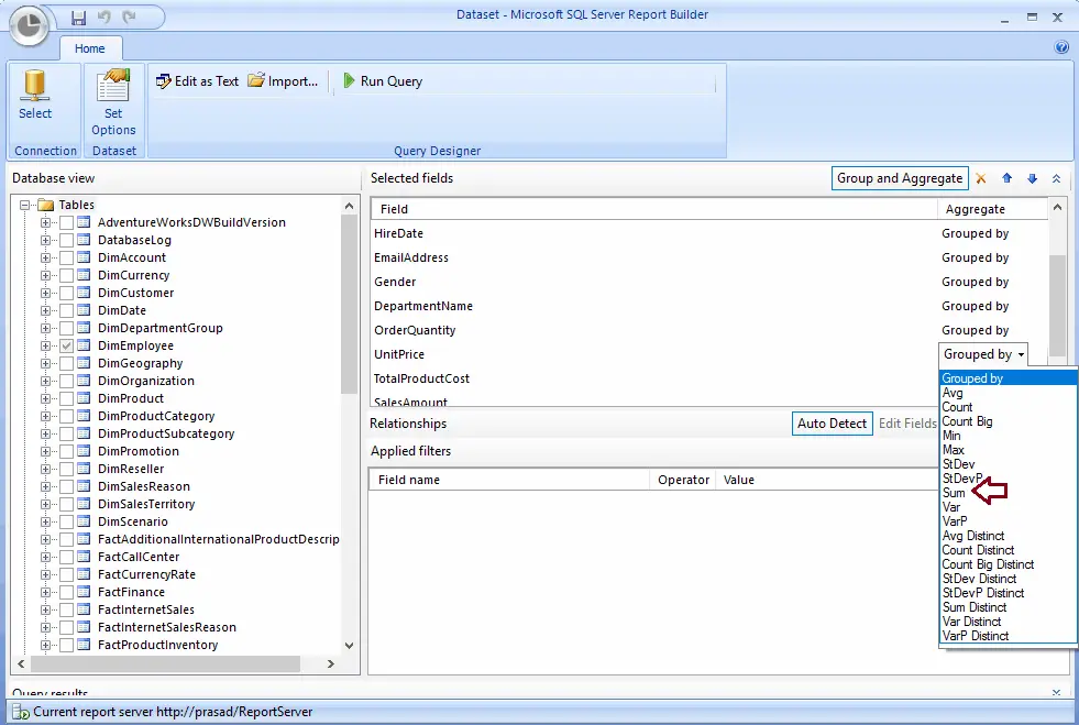Create a New Dataset using SSRS Report Builder Wizard 16