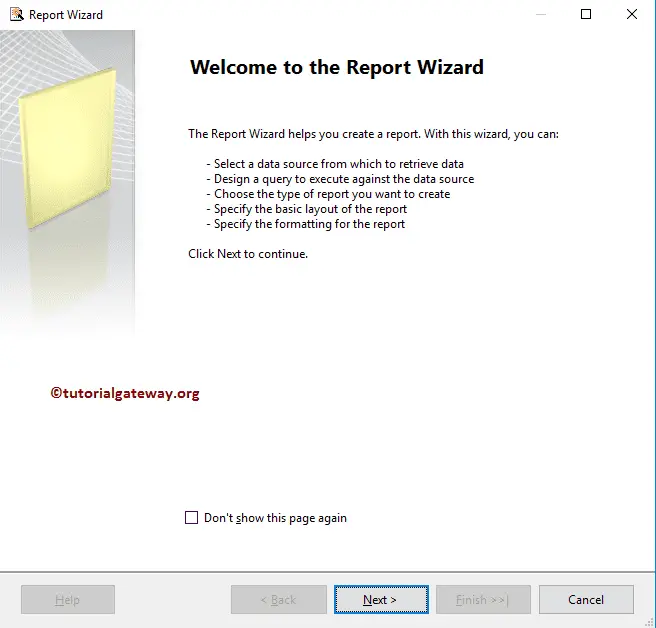 Opens New Report Wizard 2