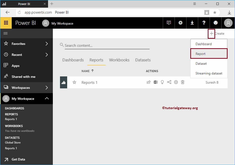 Create a Report in Power BI Workspace 1