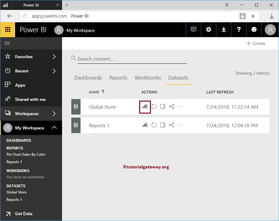 View Excel Data under Workbooks tab in Workspace 1