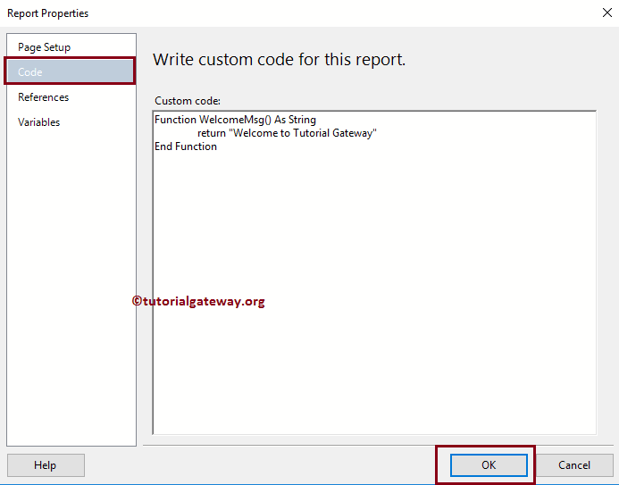 Custom Code Message for the Report