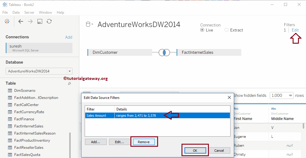 Remove Data Source Filters in Tableau