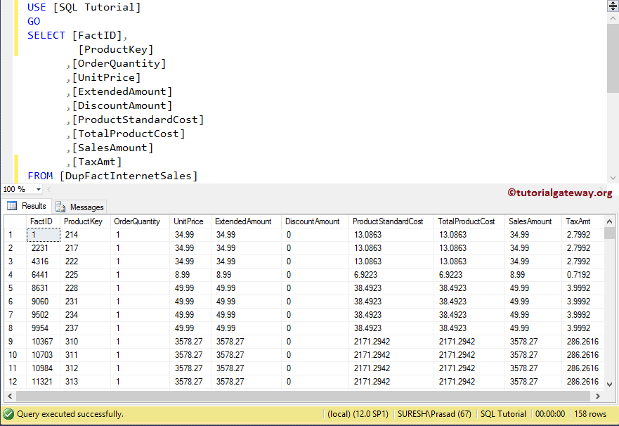 Delete Duplicate Rows in SQL Server Example 6