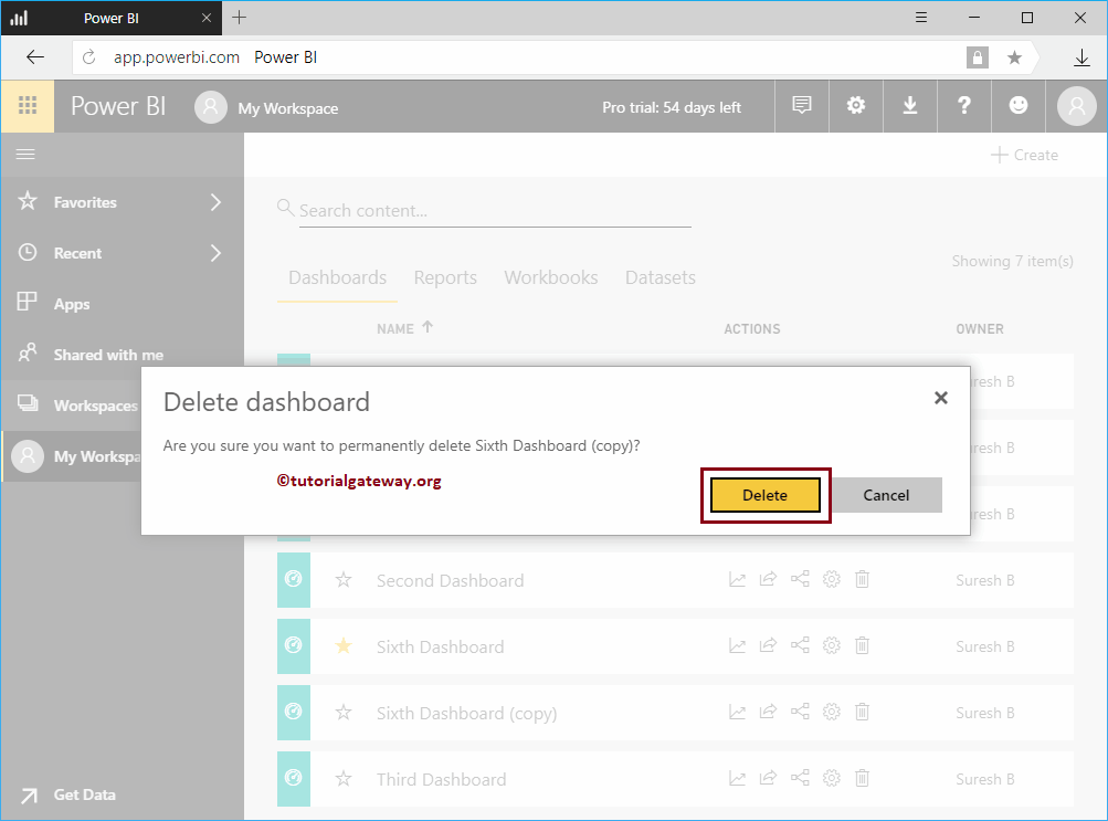 Delete Power BI Dashboard 4