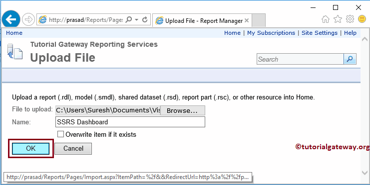 Click OK to Deploy in Reports Manager