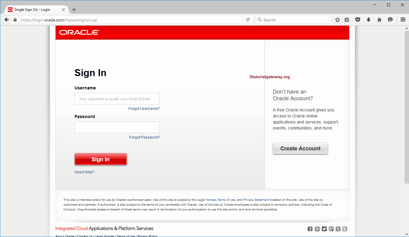 Sign in to Oracle 2