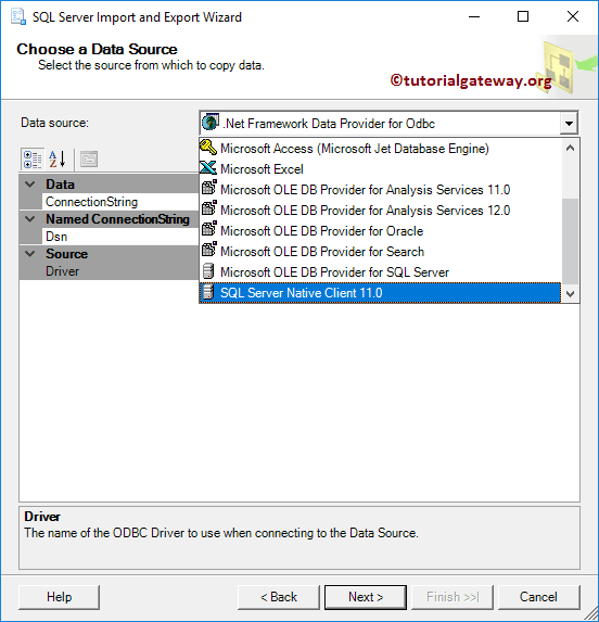 Choose SQL Server Native Client as the Data Source connection 9