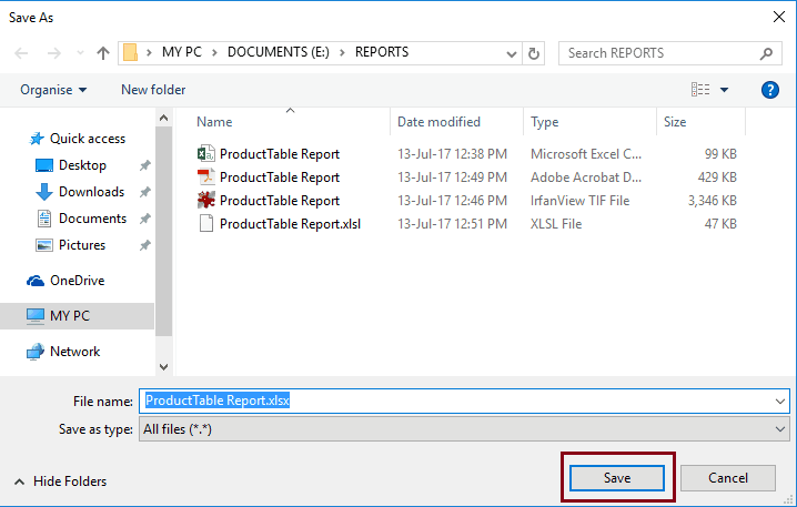 Save report as excel file 17