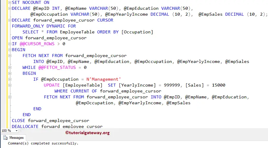 FORWARD_ONLY Cursor in SQL Server 8
