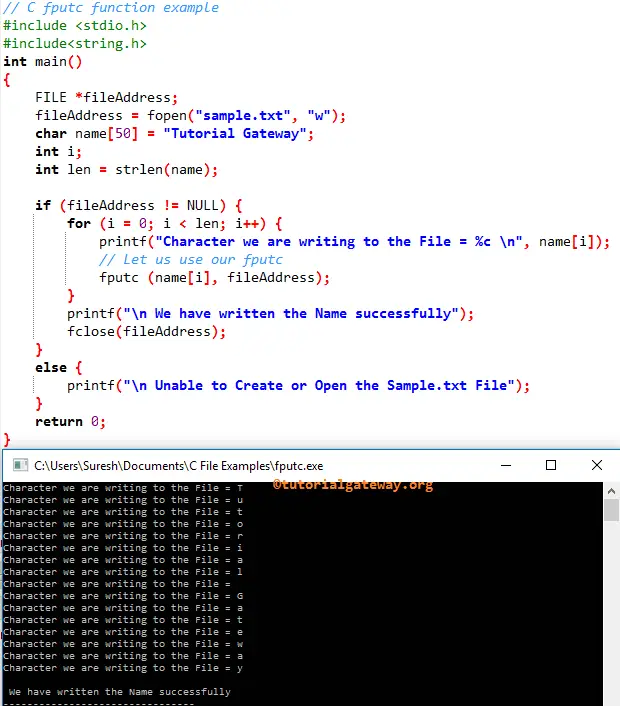 C FPUTC File Example