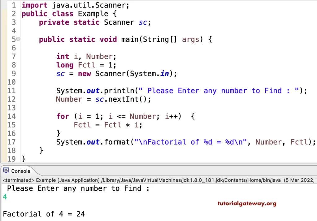 Factorial Program in Java 1