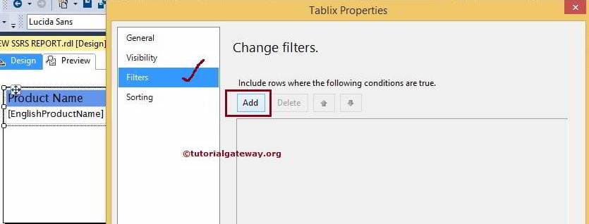 Filters at Tablix Level in SSRS 2