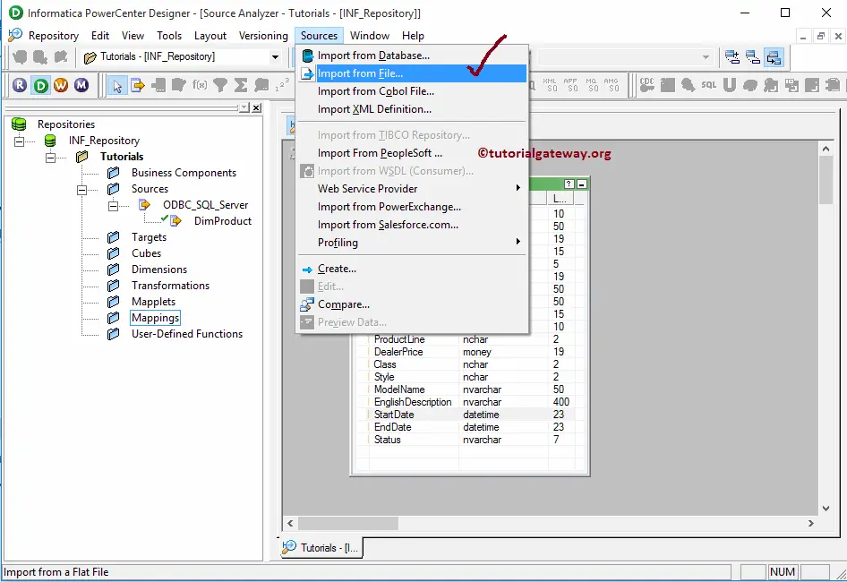 Choose Import from Text file option in Source Analyzer 2