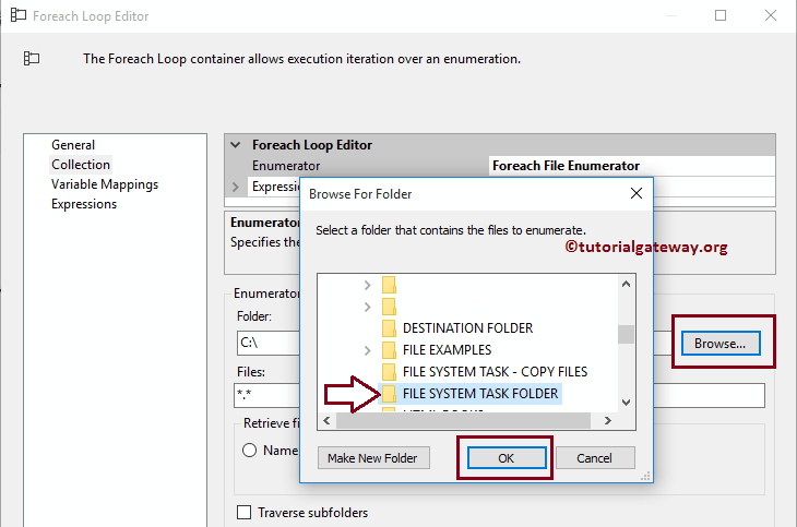 Select the ForEach Loop File Folder