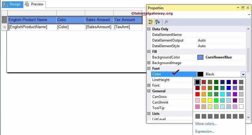 Format Font Color of a SSRS Table textbox 3