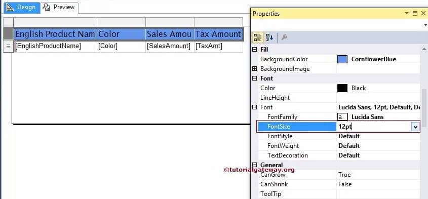 Format Fonts and Background of a Textbox in SSRS 5