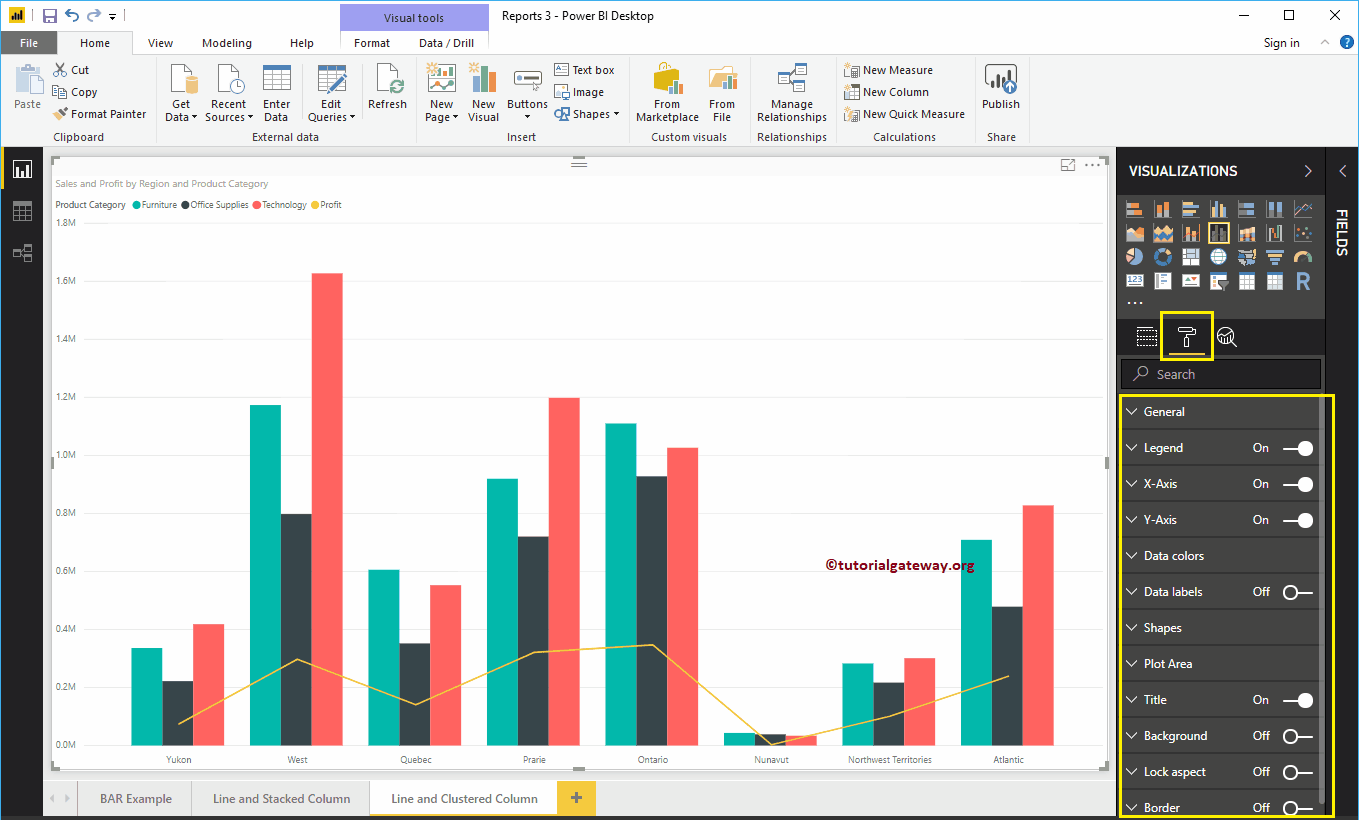 Format Power BI Line and Clustered Column Chart 1