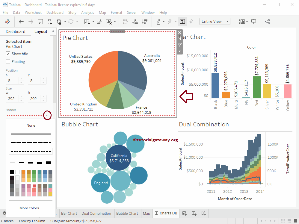Format Tableau Dashboard Layout  - Change the Border Line style and color 6