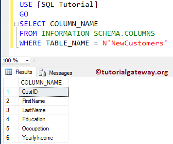 Get Column Names From Table in SQL Server 1