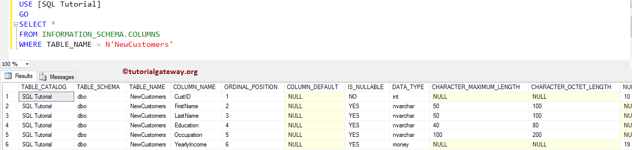 Get Column Names From Table in SQL Server 2