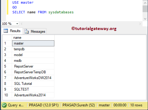 Get Database Names from SQL Server